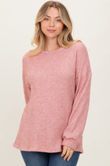 Mauve Puff Sleeve Solid Maternity Sweater Top