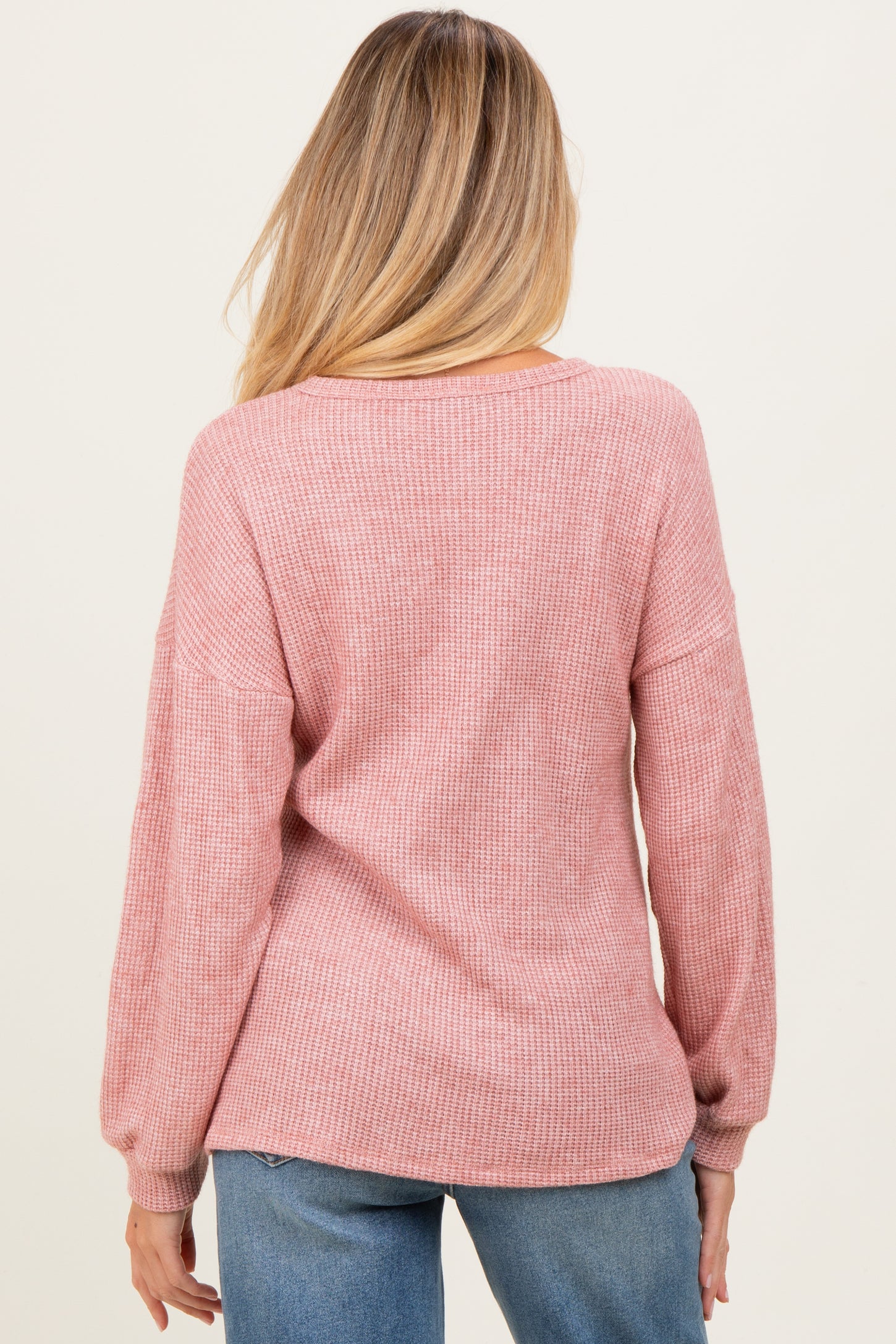 Mauve Puff Sleeve Solid Maternity Sweater Top