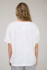 White Raw Edge V-Neck Short Sleeve T-Shirt