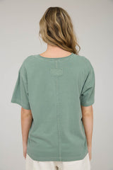 Light Olive Raw Edge V-Neck Short Sleeve T-Shirt