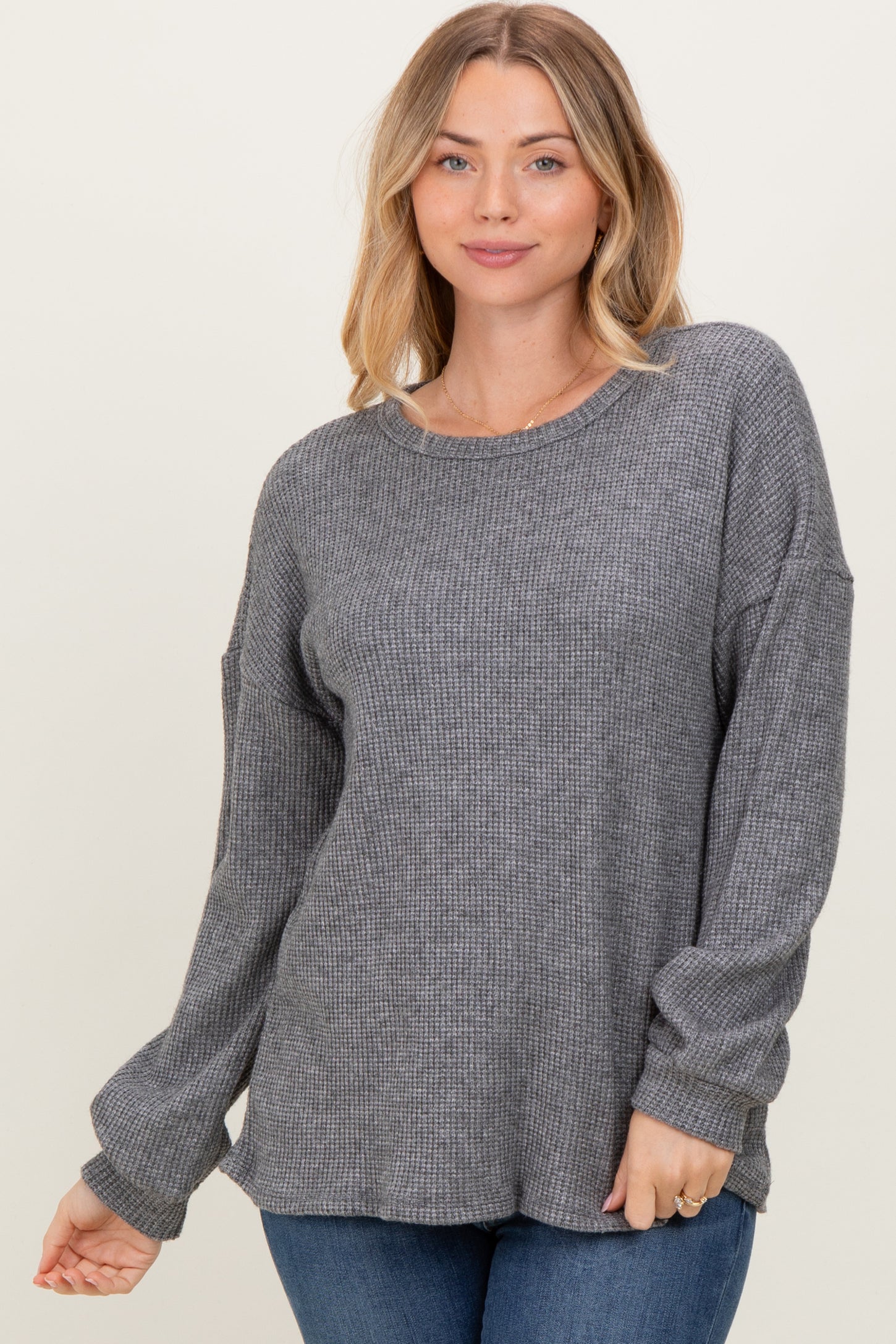 Charcoal Puff Sleeve Solid Maternity Sweater Top