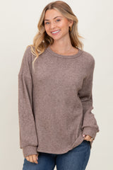 Mocha Puff Sleeve Solid Maternity Sweater Top