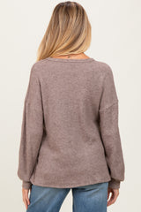 Mocha Puff Sleeve Solid Maternity Sweater Top