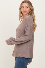 Mocha Puff Sleeve Solid Sweater Top