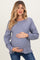 Denim Blue Puff Sleeve Solid Maternity Sweater Top