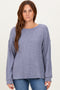 Denim Blue Puff Sleeve Solid Sweater Top