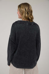 Black Vintage Wash Oversized V-Neck Sweater