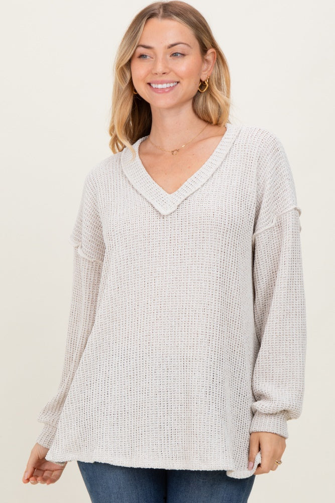 Beige Long Puff Sleeve Solid Oversized Top