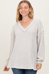 Beige Long Puff Sleeve Solid Oversized Top