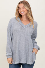 Heather Gray Long Puff Sleeve Solid Oversized Maternity Top