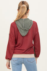 Rust Colorblock Stripe Maternity Pullover Hoodie