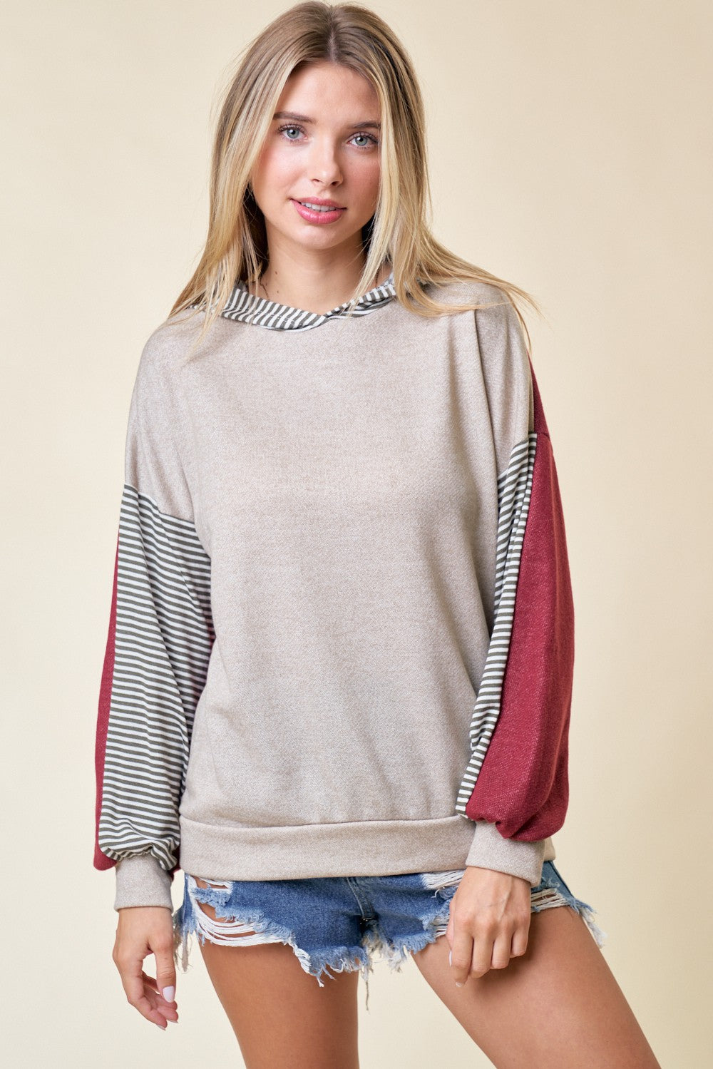 Rust Colorblock Stripe Maternity Pullover Hoodie