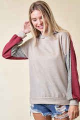 Rust Colorblock Stripe Pullover Hoodie