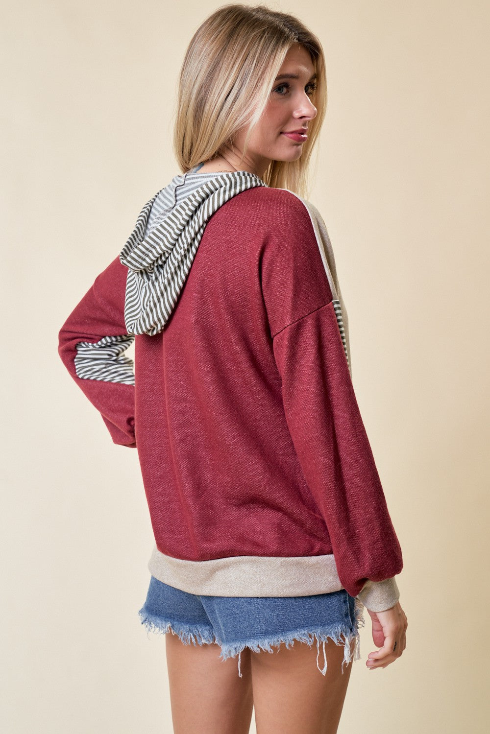 Rust Colorblock Stripe Pullover Hoodie