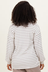 Cream/Taupe Long Puff Sleeve V-Neck Striped Top