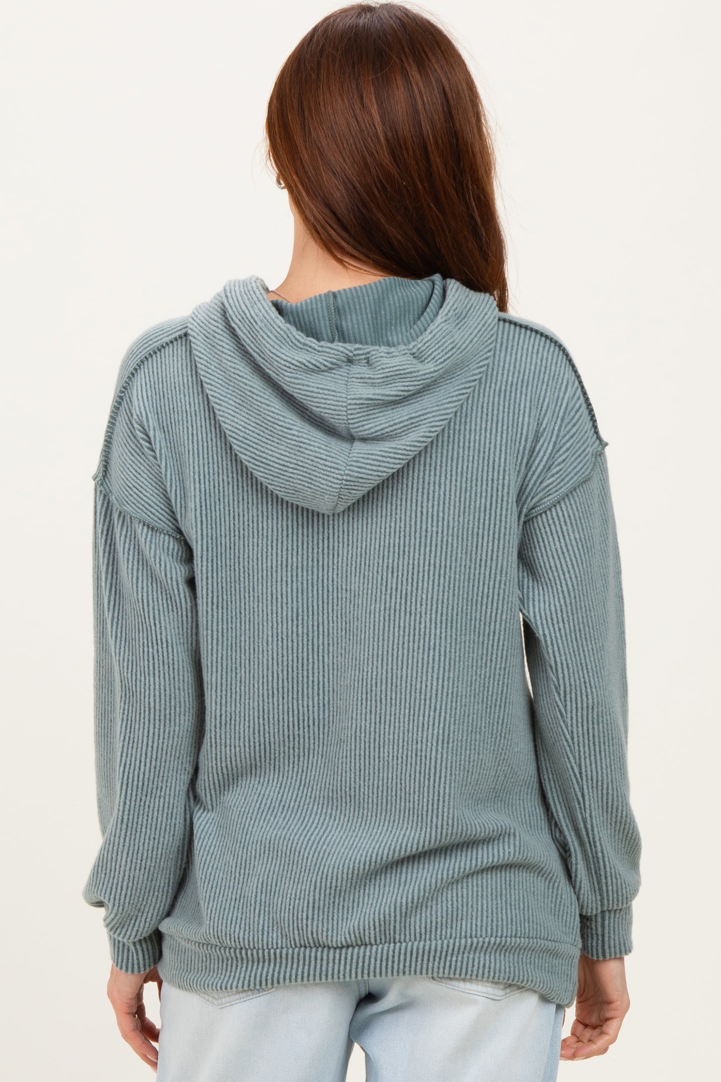 Olive Long Sleeve Brushed Urban Rib Hoodie Top