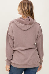 Mocha Long Sleeve Brushed Urban Rib Hoodie Top