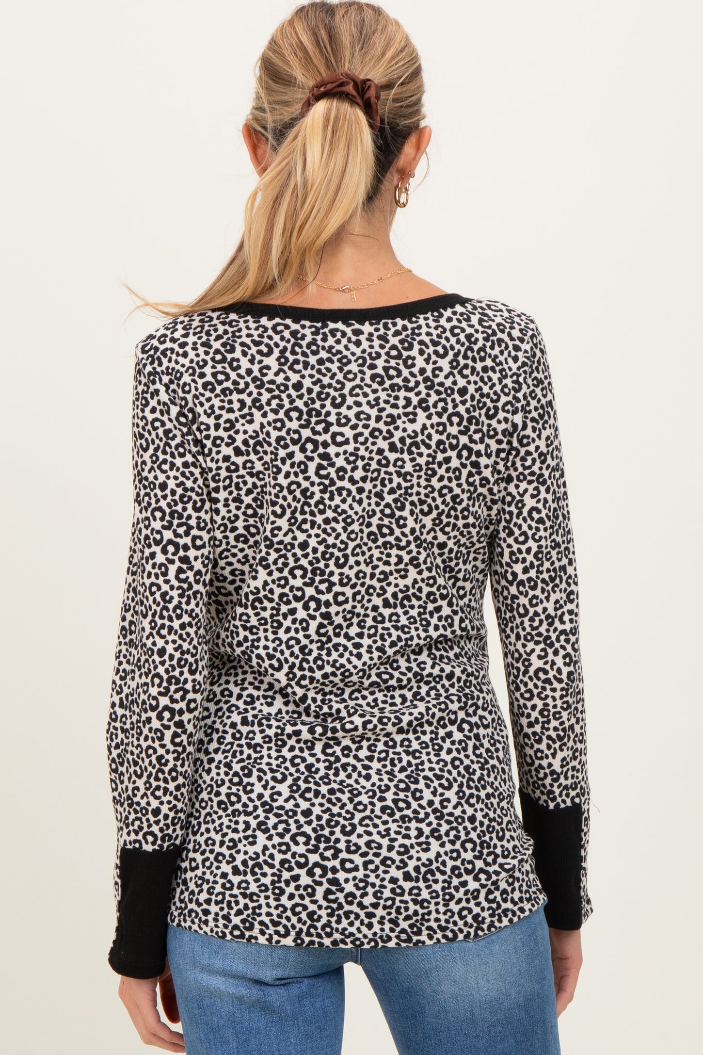 Cream Animal Print Maternity Henley Top