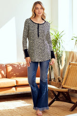 Cream Animal Print Henley Top