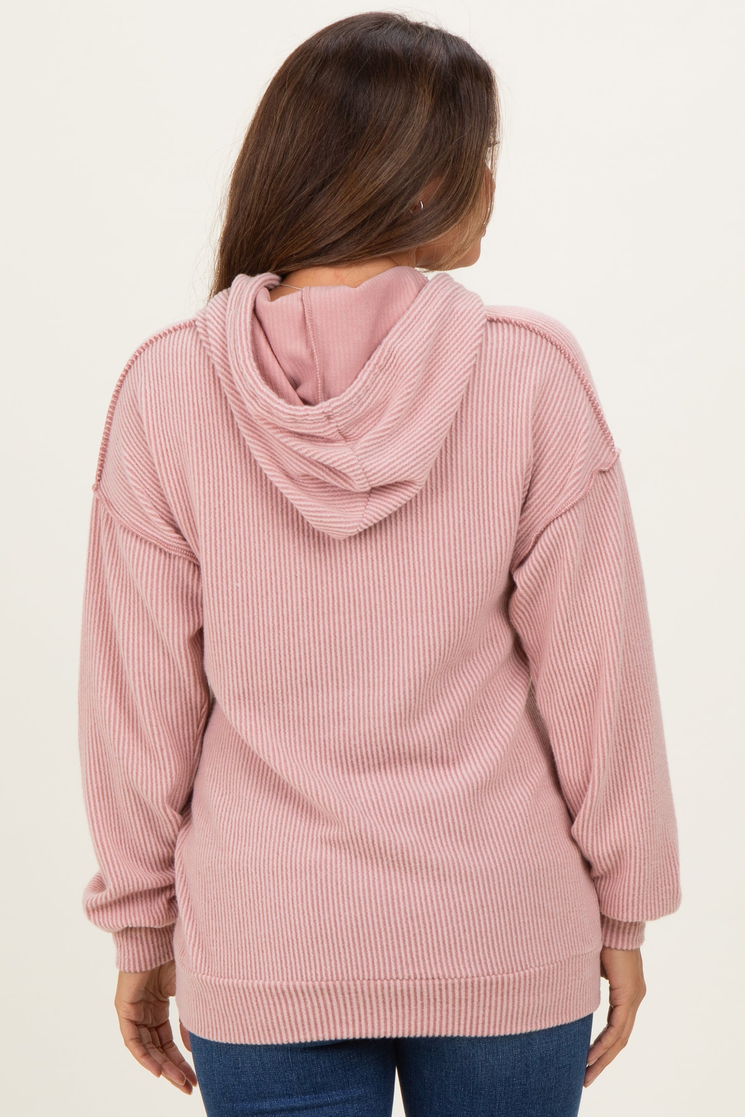 Pink Long Sleeve Brushed Urban Rib Maternity Hoodie Top
