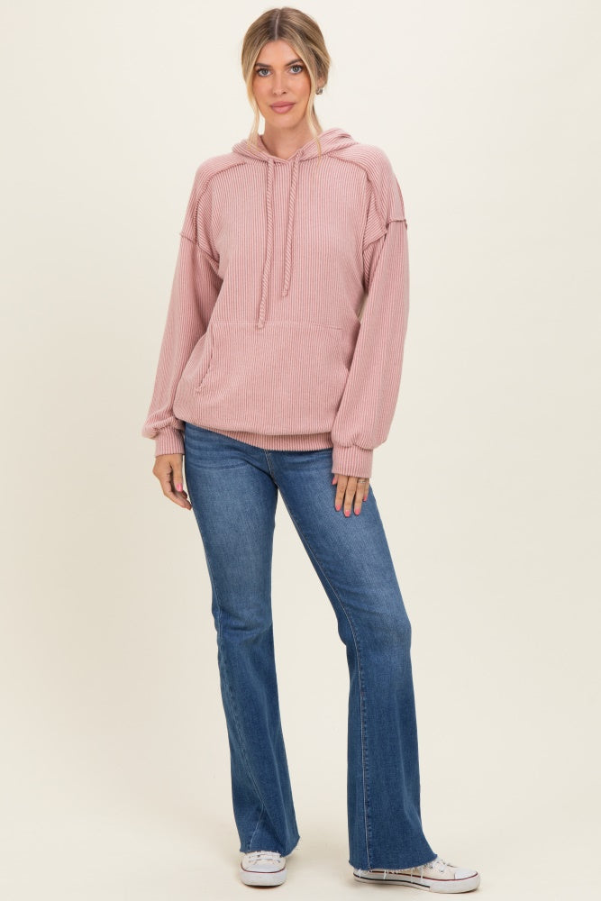 Pink Long Sleeve Brushed Urban Rib Hoodie Top