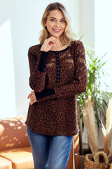 Brown Animal Print Maternity Henley Top