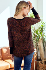 Brown Animal Print Henley Top