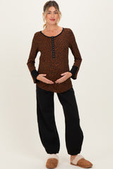Brown Animal Print Maternity Henley Top