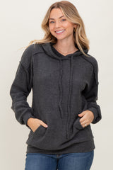 Charcoal Long Sleeve Brushed Urban Rib Hoodie Top