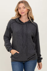 Charcoal Long Sleeve Brushed Urban Rib Hoodie Top