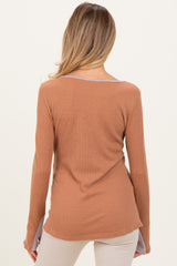 Camel Colorblock Snap Button Maternity Henley