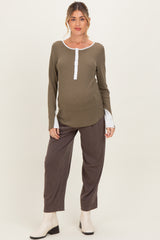 Olive Colorblock Snap Button Maternity Henley