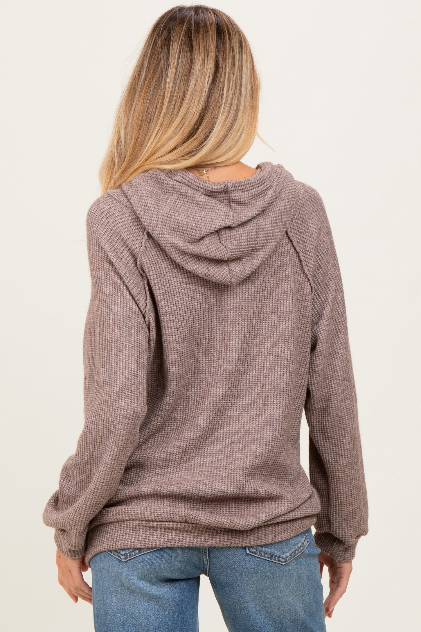 Mocha Long Sleeve Solid Maternity Hoodie Top