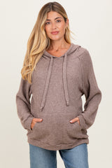 Mocha Long Sleeve Solid Maternity Hoodie Top