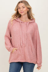 Mauve Long Sleeve Solid Maternity Hoodie Top