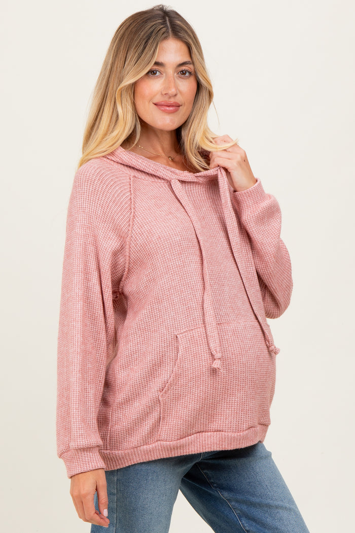 Mauve Long Sleeve Solid Maternity Hoodie Top