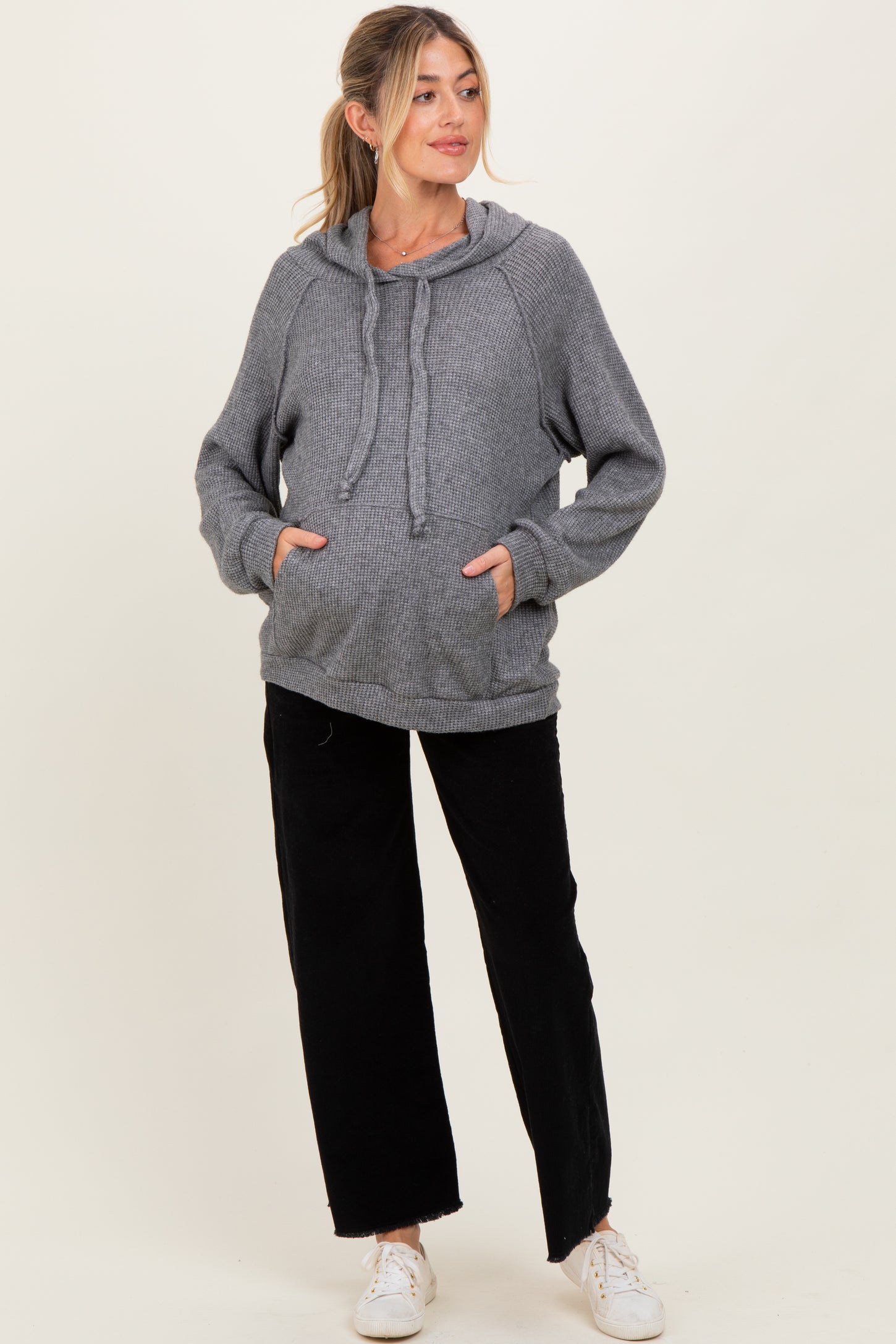 Charcoal Long Sleeve Solid Maternity Hoodie Top