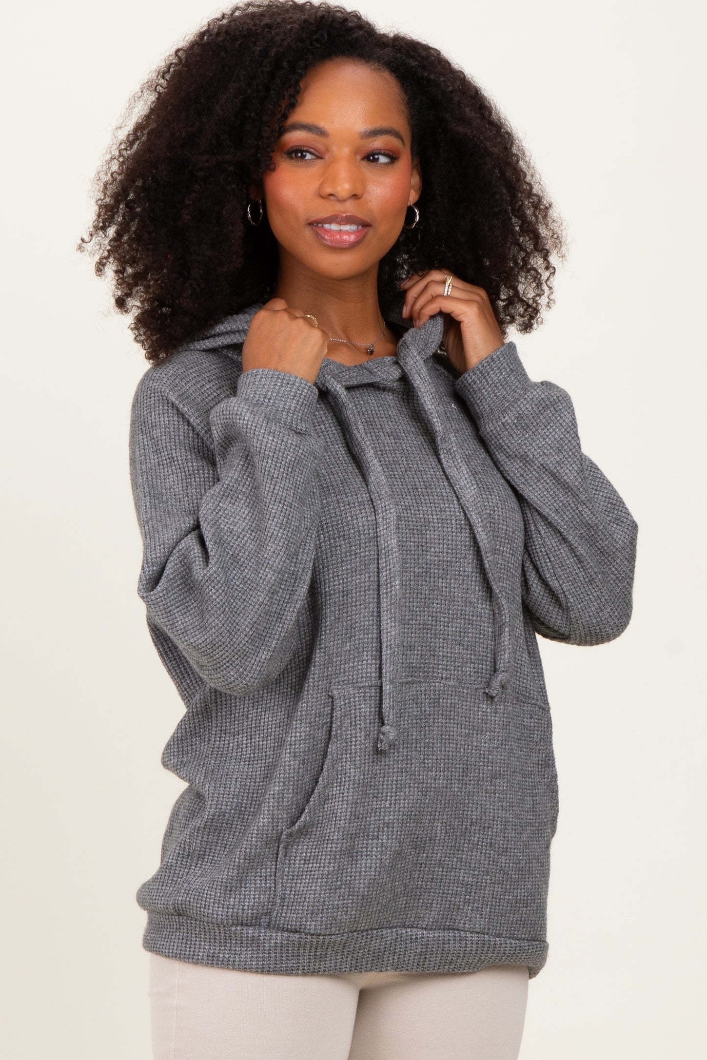 Charcoal Long Sleeve Solid Hoodie Top