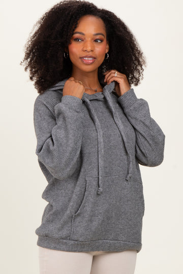 Charcoal Long Sleeve Solid Hoodie Top