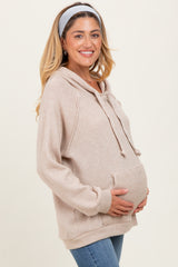 Beige Long Sleeve Solid Maternity Hoodie Top