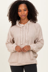 Beige Long Sleeve Solid Hoodie Top