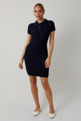 Navy Cable Knit Polo Sweater Dress
