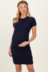 Navy Cable Knit Maternity Polo Sweater Dress