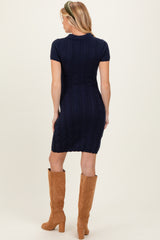 Navy Cable Knit Maternity Polo Sweater Dress