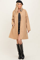 Camel Plaid Contrast A-Line Midi Trench Coat
