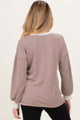 Mocha Long Sleeve Contrast Button Detail Rib Maternity Top