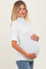 White Soft Brushed Knit Mock Neck Maternity Top
