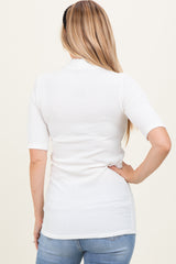 White Soft Brushed Knit Mock Neck Top