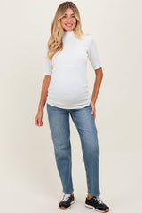 White Soft Brushed Knit Mock Neck Maternity Top