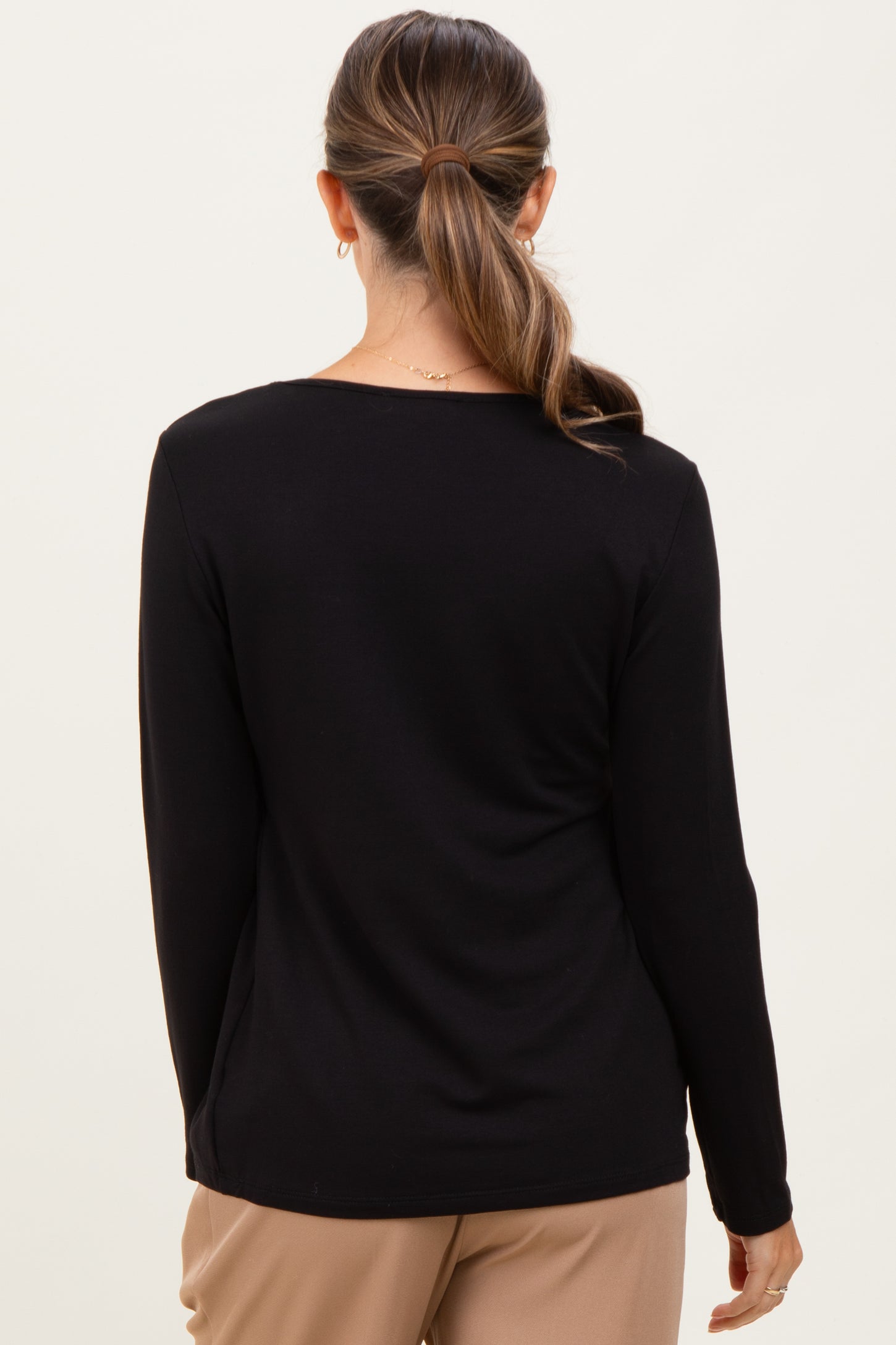 Black French Terry Long Sleeve Scoop Neck Maternity Top